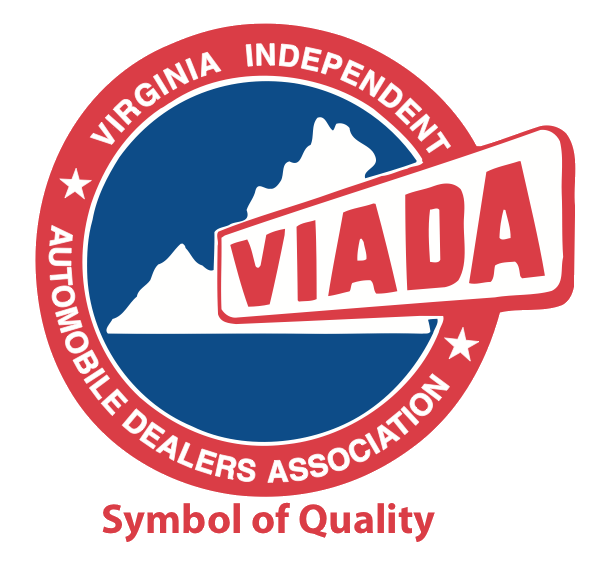 Virginia Independent Automobile Dealers Association (VIADA) logo featuring a mountain silhouette and "Symbol of Quality" tagline. Represents automotive standards.